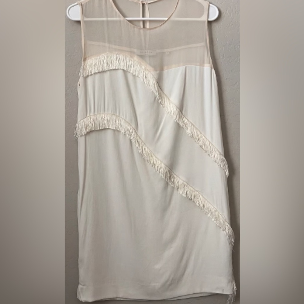 Sandro White/Cream Paris Rosalbla Fringe Tassel Mini Dress Size 1 - Picture 3 of 9